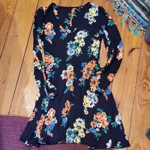 Dee Elle Orange and Blue Floral Fit and Flare Dress